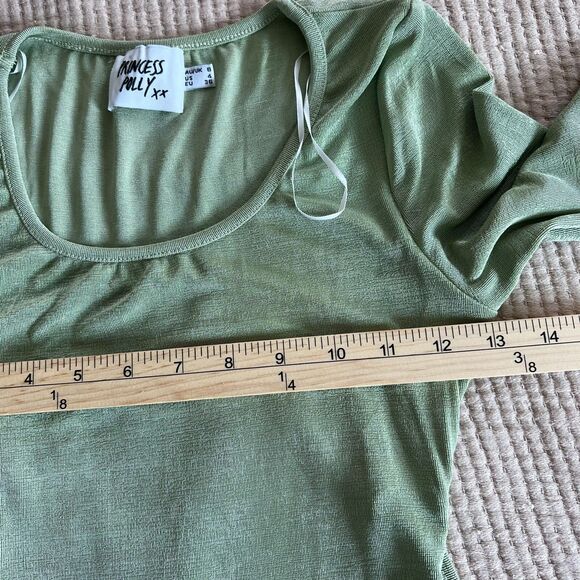 Princess Polly Ribbed Long Sleeve Open Back Mini Bodycon Dress Green Sz. 4 - Picture 13 of 14